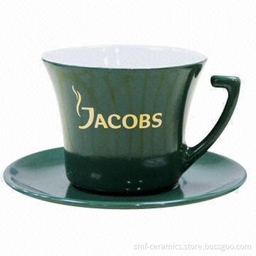 200cc Ceramic Porcelain Cup and Saucer Set with Golden Jacobs Print, Customized Designs are Welcome